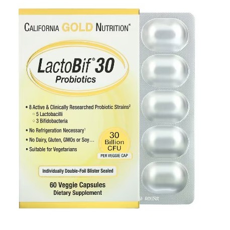 Probióticos LactoBif, 30 mil millones de UFC, 60 cápsulas vegetales california gold nutrition